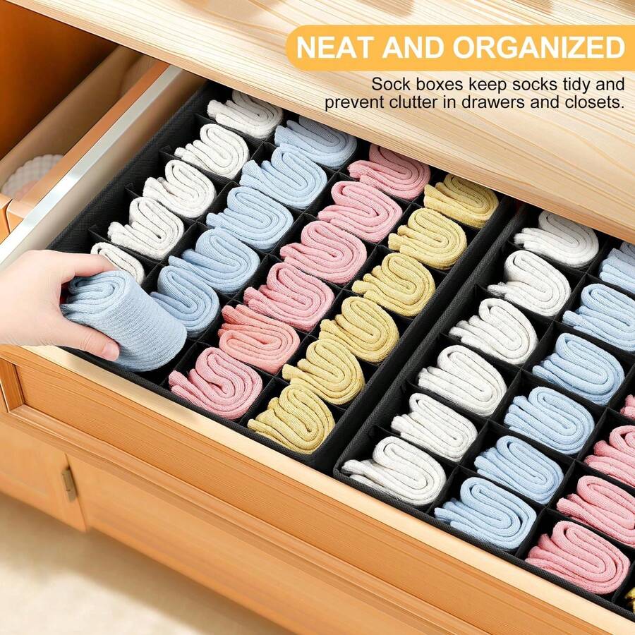 Sock Drawer Organizer And Underwear Storage Box, 24-Compartment Wardrobe Storage Box And Sock Rack Storage Box For Storing Socks, Handkerchiefs, Ties, And Belts (Black) - Black - View 1