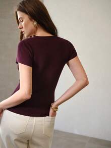 MOTF PREMIUM SOLID SLIM FIT RIBBED KNIT TOP - Purple - View 3