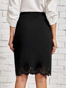 EMERY ROSE 鏤空貝殼邊高腰半身裙 - 彩色 - 查看 2