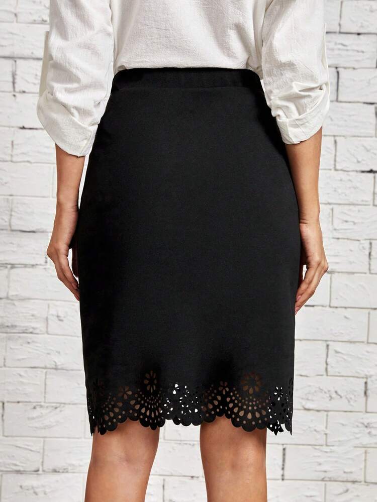 Laser Cut Scallop High Waist Skirt