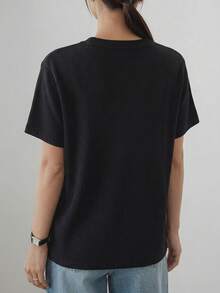 DAZY Women's Textured Black Casual/Business Loose Fit Short Sleeve T-Shirt, Suitable For Spring And Summer, Fashionable For Office And Street Wear - Black - View 4