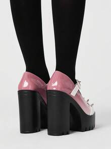 ROMWE Grunge Punk 女士性感厚底粗跟鞋，时尚纯色鞋款，适合春秋季穿着，配有搭扣带、尖头、铆钉装饰搭扣、可调节搭扣踝带，高跟玛丽珍鞋，适合假日、派对、约会等场合。 - 漸變粉 - 查看 5