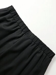 SHEIN CURVE+ Plus Size Women's Elegant Loose Midi Skirt, Pleated Design - Black - View 3