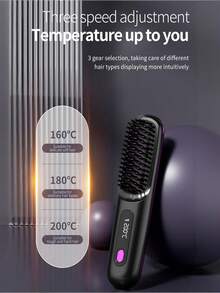 Teckwe Wireless Straightening Comb With LCD Display, Temperature Adjustment, Portable Small Sliding Comb, Female Negative Ion Hair Straightener Brush, Barbecue, Ceramic Coating, Equipped With A Tandem Dual-Cell Battery,2000mAh + 2000mAh - Multicolor - View 4