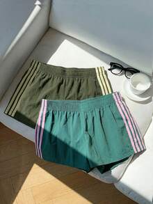 Comfortcana 2pcs Women's Contrast Color Woven Shorts, Summer - Army Green - View 7