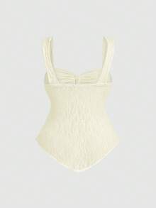 Sweetra Áo hai dây cỡ lớn dành cho nữ, có nơ trang trí - Màu be - Xem 2