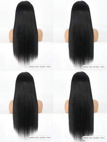 Tóc giả thẳng 13x4 không cần keo, màu đen bóng mượt, tóc thật, kiểu dáng lace frontal, có dây rút, đã được tỉa sẵn, cắt sẵn, phần ren vô hình có dây rút, tạo vẻ ngoài tự nhiên, đường chân tóc được tạo kiểu sẵn, kích thước 13x4 Max, thích hợp cho nữ sử dụng hàng ngày. - Natural Black - Xem 5