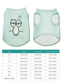 SpongeBob SquarePants | PETSIN Áo vest cho thú cưng in hình mũi to, mắt to dễ thương, mềm mại và thoáng khí, thân thiện với da, màu xanh bạc hà dành cho mèo và chó. - Màu xanh bạc hà nhạt - Xem 2