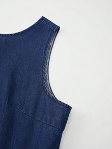 GlowEve 女士无袖收腰休闲牛仔连衣裙，适合夏季日常通勤 - 藍色 - 查看 5