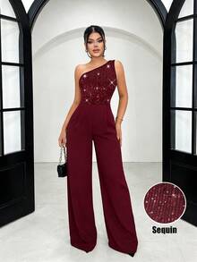 Eryvara Bộ jumpsuit dài ôm eo trễ vai màu đen đính sequin dành cho nữ, có khóa kéo, trang phục dự tiệc gợi cảm, trang phục hộp đêm, trang phục xuân/hè mới, trang phục hẹn hò ngày Valentine, trang phục sinh nhật, trang phục dự tiệc bể bơi, trang phục dạ hội, trang phục đi xem hòa nhạc, đi làm, trang phục dự đám cưới, bộ jumpsuit dài thanh lịch và lãng mạn. - Màu Đỏ Sâu - Xem 1