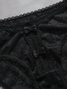 3pcs/Set Black Comfortable Lace Bow Trim Women's Bikini Panties - Black - View 8