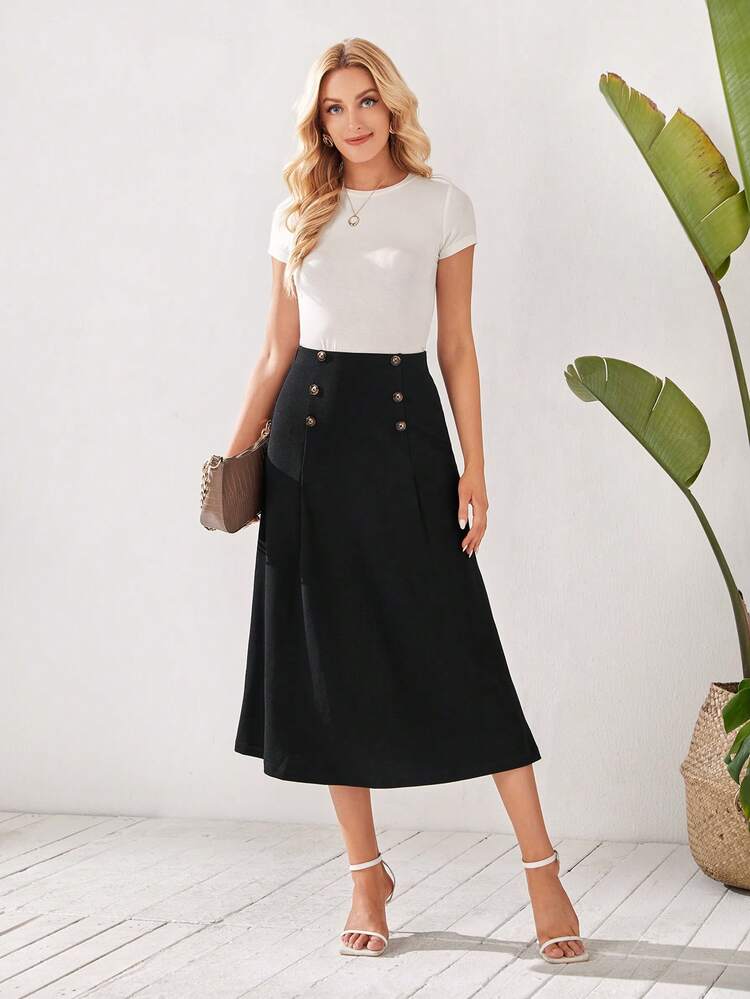 High Waist Fake Button Skirt