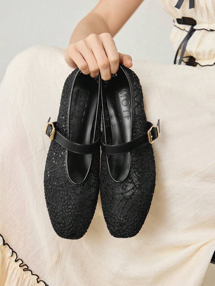 WOMEN'S COMFORTABLE VERSATILE SQUARE TOE MARY JANE FLATS, SUITABLE FOR COMMUTING & CASUAL WEAR