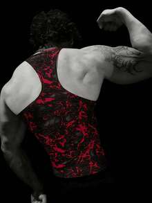 RISE LYT Men's Sport Sleeveless Sport T-Shirt, Tank Top, Stringer-Training & Gym & Workout Drop Arm Cut Moisture Wicking, Breathable, Quick Dry Camo Tie-Dye Print Graphic Multicolor Regular Fit Fabric Scoop Neck Slight Stretch-Boyfriend Style Men Tie-Dye Printed Round Neck Sports Tank Top  Workout Tops Workout Tops Gym Top Christmas Breathable - Multicolor - View 2