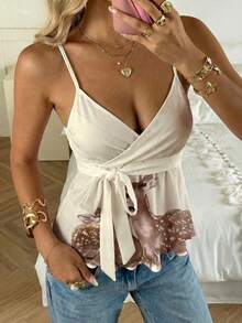 CovetEZ 女士春夏新品 - 甜美杏色小鹿印花可爱少女侧系荷叶边吊带背心 - 彩色 - 查看 7