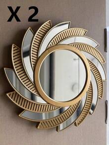 Round Wall Mirror, With Polygon Mirrored Surface - Perfect For Bedroom And Living Room Decor, No Power Required Home Decor Back To School School Supplies - Multicolor - View 12