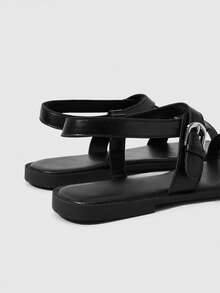 Sleekvia Giày nữ mùa hè mới, mũi vuông, đế bằng, màu đen, có khóa cài, sandal đế bằng cho nữ, đa năng, đơn giản, thoải mái để đi làm hàng ngày. - màu đen - Xem 4