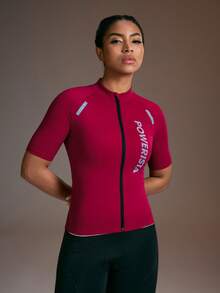 Powerista Women's Letter Print Raglan Short Sleeve Cycling Jersey - Burgundy - View 7