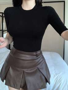 Dazy Tall Áo thun dài tay ôm sát cổ tròn dành cho nữ cao, thanh lịch cho người có vóc dáng cao. - màu đen - Xem 7