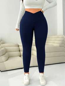 Solflare 大码女式弹力V腰海军蓝打底裤 - 藏蓝色 - 查看 3