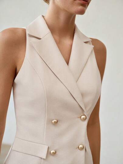 MOTF PREMIUM BLAZER ELEGANTE SIN MANGAS DE SATÉN BRILLANTE TEJIDO
