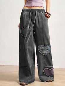 Bohemela Women's Casual Loose Drawstring Waist Pants With Patch Pockets - Grey - View 5