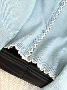 SHEIN Franclia Women's French Romantic Contrast Color Ruffle Trim Cardigan, Suitable For Commuting - Baby Blue - View 4