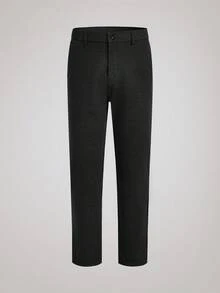 Officeau Men's Elastic Waist Solid Color Side Pockets Casual Straight Leg Pants, Fall - Black - View 1