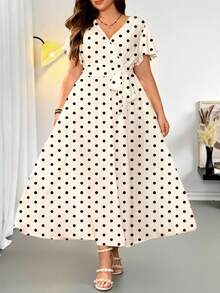 Modelyn Casual Minimalist Retro Floral Pattern Loose Plus Size Dress, Suitable For Autumn/Winter - Multicolor - View 1
