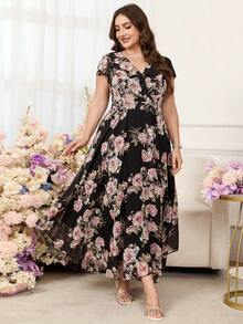 Reflora 大码女士优雅印花连衣裙，夏季婚礼宾客礼服 - 彩色 - 查看 12