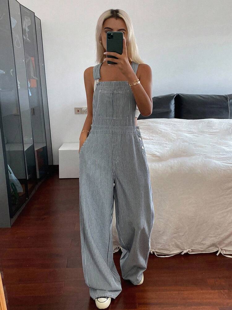 Women's Striped Casual Street Denim Overalls And Jumpsuit