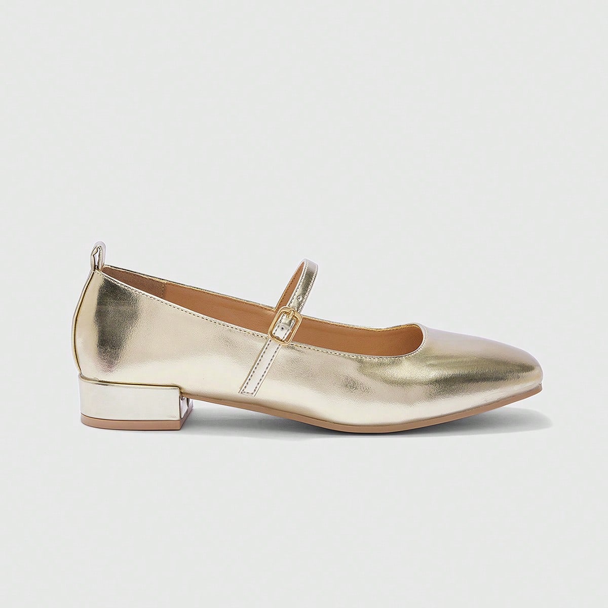 Zapatos de mujer de punta cuadrada dorada, sencillos y elegantes para uso diario