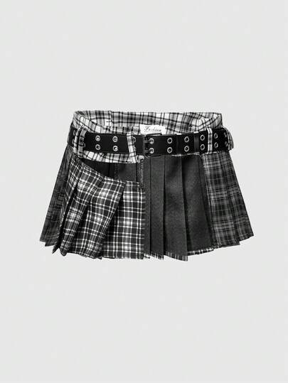 ROMWE Anime 1件黑色Y2K千禧辣妹可爱甜美复古格子镂空量产系带时尚简约女式腰饰，适合大学、购物、音乐会等场合，含多孔腰带