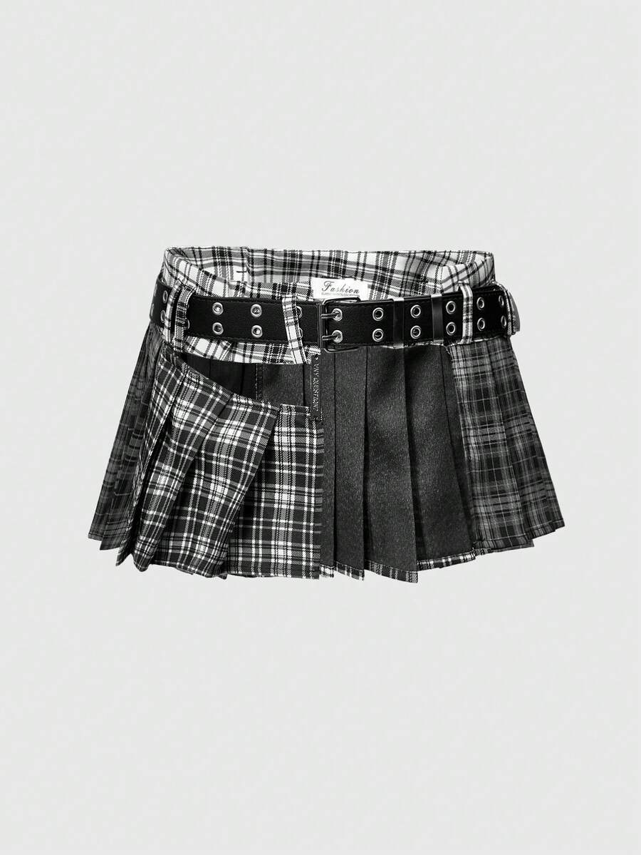 ROMWE Anime 1件黑色Y2K千禧辣妹可爱甜美复古格子镂空量产系带时尚简约女式腰饰，适合大学、购物、音乐会等场合，含多孔腰带 - 黑色 - 查看 1