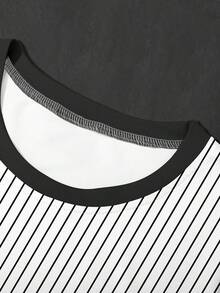 Chillumni 撞色滚边圆领短袖条纹休闲夏季百搭印花T恤 - 彩色 - 查看 6