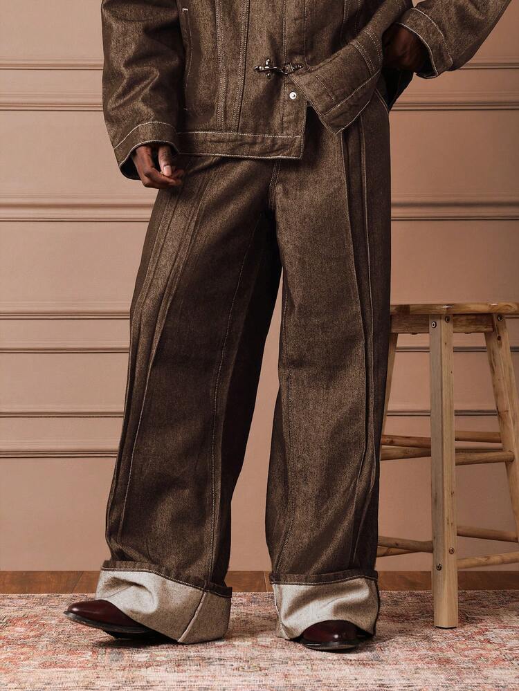 Relaxed Fit Raw Denim Jeans With Front Pleats