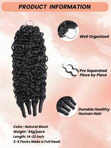 1 Pack Burmese Curly Feather Crochet Human Hair Extension Pre-Separated Invisible Crochet Hair For Knotless Boho Braids Reusable Water Wave Crochet Hair With Coil Ends Natural Black Light Wight Feather Crochet Hair 14-22 Inch - Natural Black - View 4