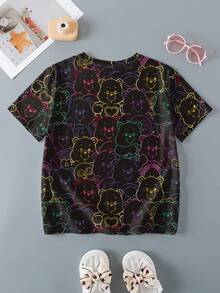 SHEIN X Care Bears Maglietta a maniche corte con scollo rotondo e stampa di orsetto cartoni animati per ragazze pre-adolescenti - Bianco - Visualizzare 2