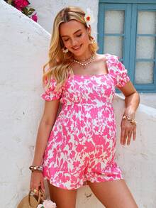 SHEIN 印花方领花瓣袖孕妇连体裤 - 彩色 - 查看 6