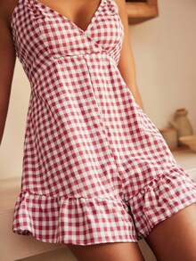 Women's Plaid Print Sleeveless Jumpsuit Pajamas, Spring/Summer - Multicolor - View 6