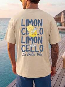 VIVINTIMO Men's Casual Loose Graphic Print Round Neck Short Sleeve T-Shirt - Apricot - View 2