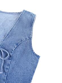 GlowEve 女士系带衬衫和半身裙休闲牛仔套装 - 藍色 - 查看 3