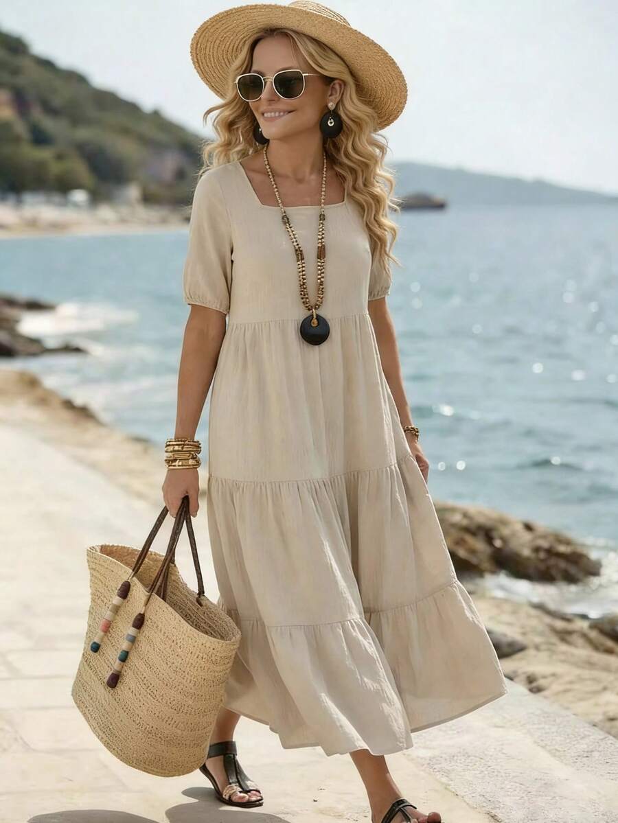 Parysyn Un vestido de verano grande, tejido, casual y elegante - Albaricoque - Ver 1