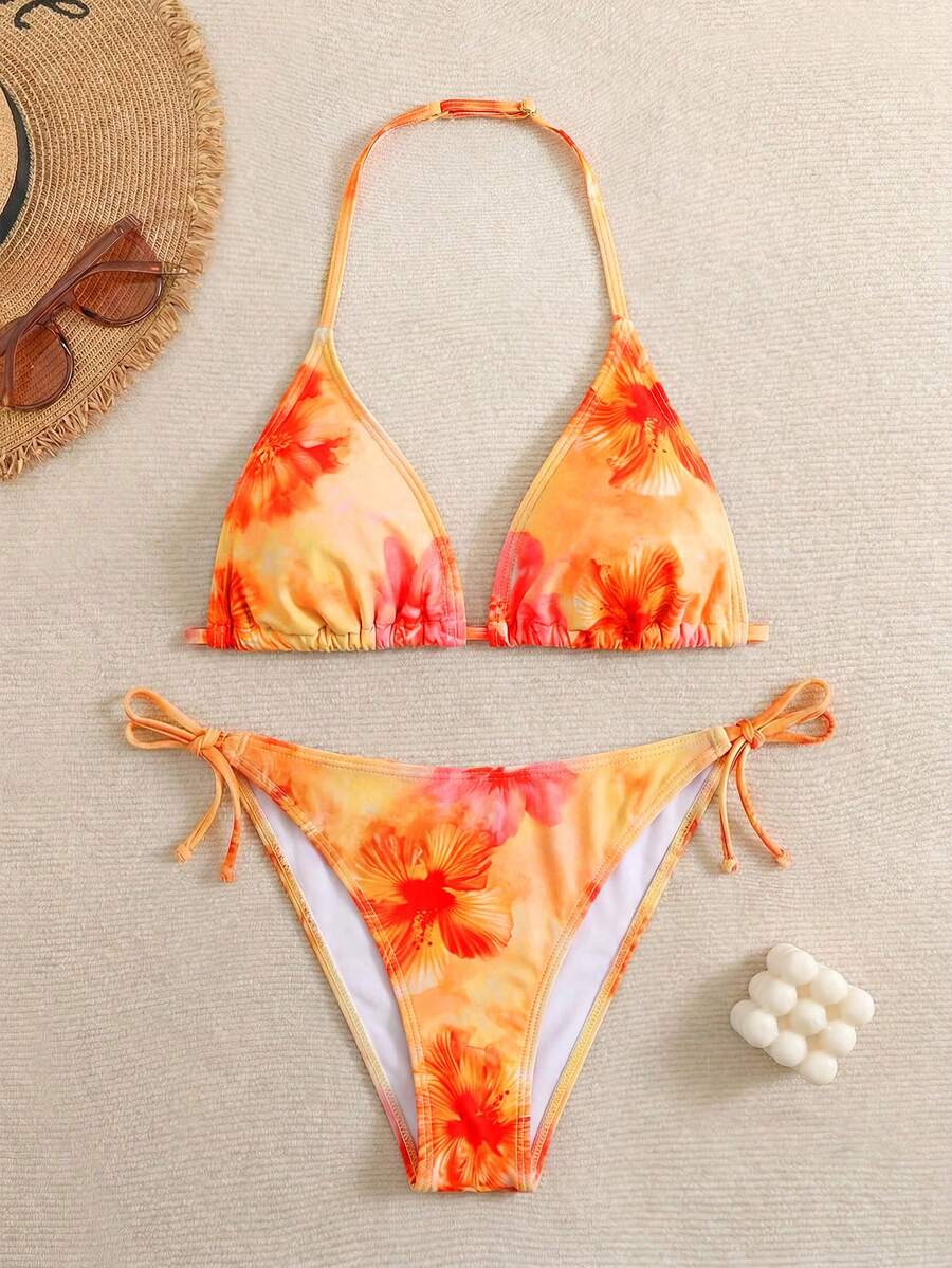 SHEIN 少女夏季泳装度假条纹露背系带性感比基尼套装，2件套，夏季沙滩 - 黑與白 - 查看 1