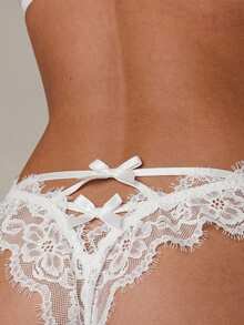 SHEIN BAE Quần lót lọt khe lưới ren gợi cảm cho nữ - trắng - Xem 3