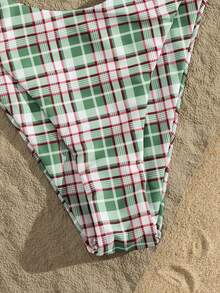 Bonvoyette Conjunto de bikini de tirantes finos a cuadros para vacaciones de primavera/verano en la playa - Multicolor - Ver 3