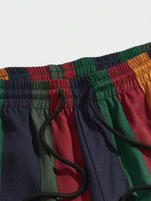 HIMLAND Hombre Pantalones cortos con estampado de rayas, ajustables con cordón en la cintura, holgados, frescos y coloridos para vacaciones al estilo bohemio - Multicolor - Ver 3