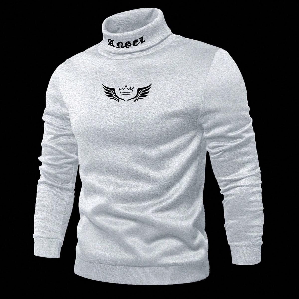 Sudadera de cuello alto con estampado de corona y letra, casual para uso diario y trayectos, para hombre, otoño/invierno