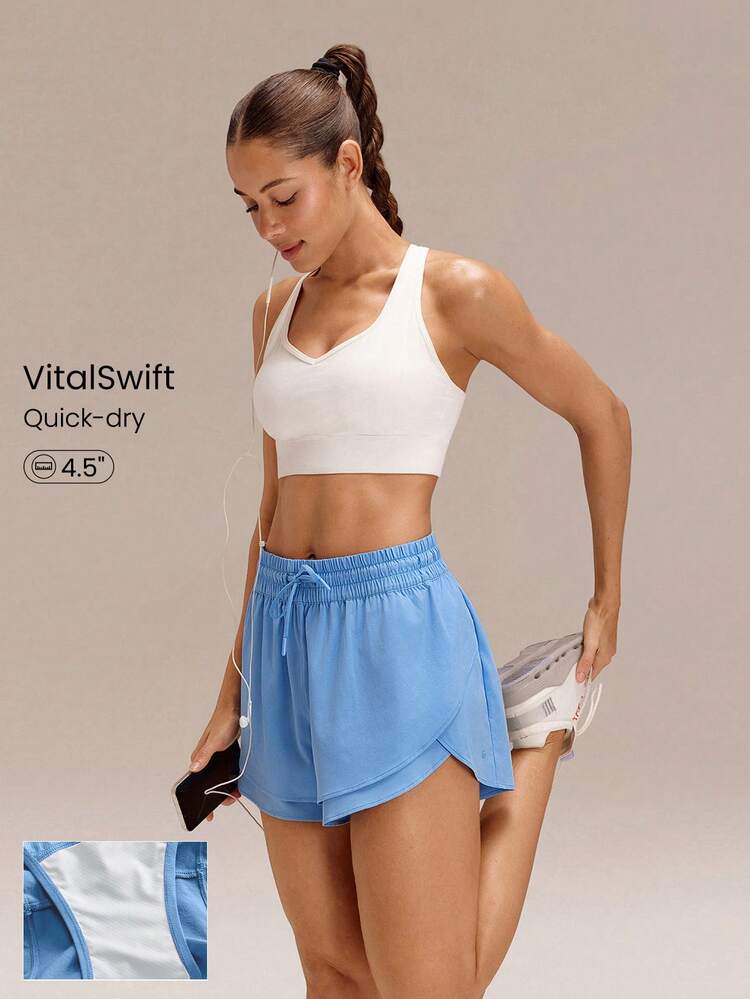 4.5" VitalSwift Lightweight Multi-Layered High-Waist Shorts With Built-In Underwear Adjustable Drawstring Daily Casual Summer Quick Dry Moisture Wicking Anti-Odor