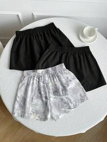 Comfortcana 3pcs Women's Solid Color & Floral Print Shorts - Multicolor - View 2